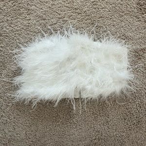 12th Tribe White Feathered Faux Fur Tube Top